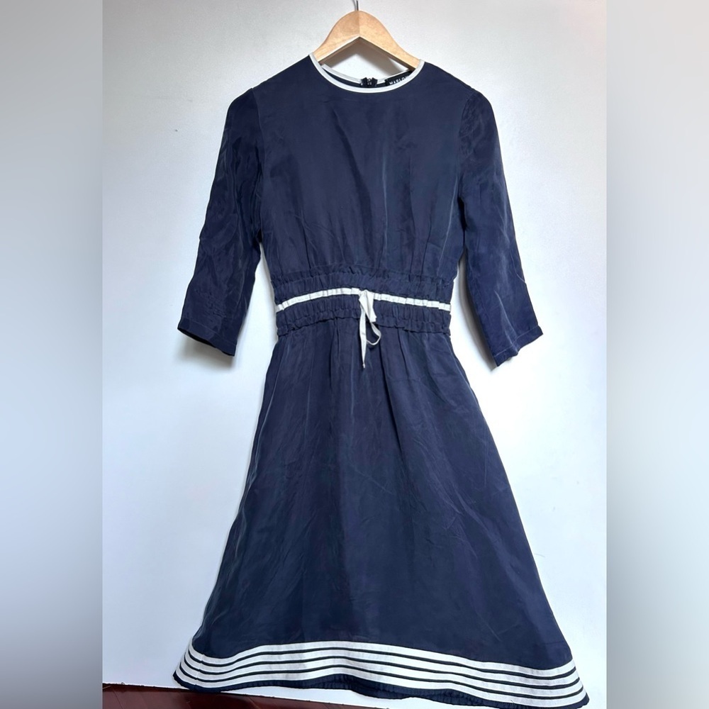 Marlowe midi dress navy with white trim silk size small classic - Picture 3 of 7